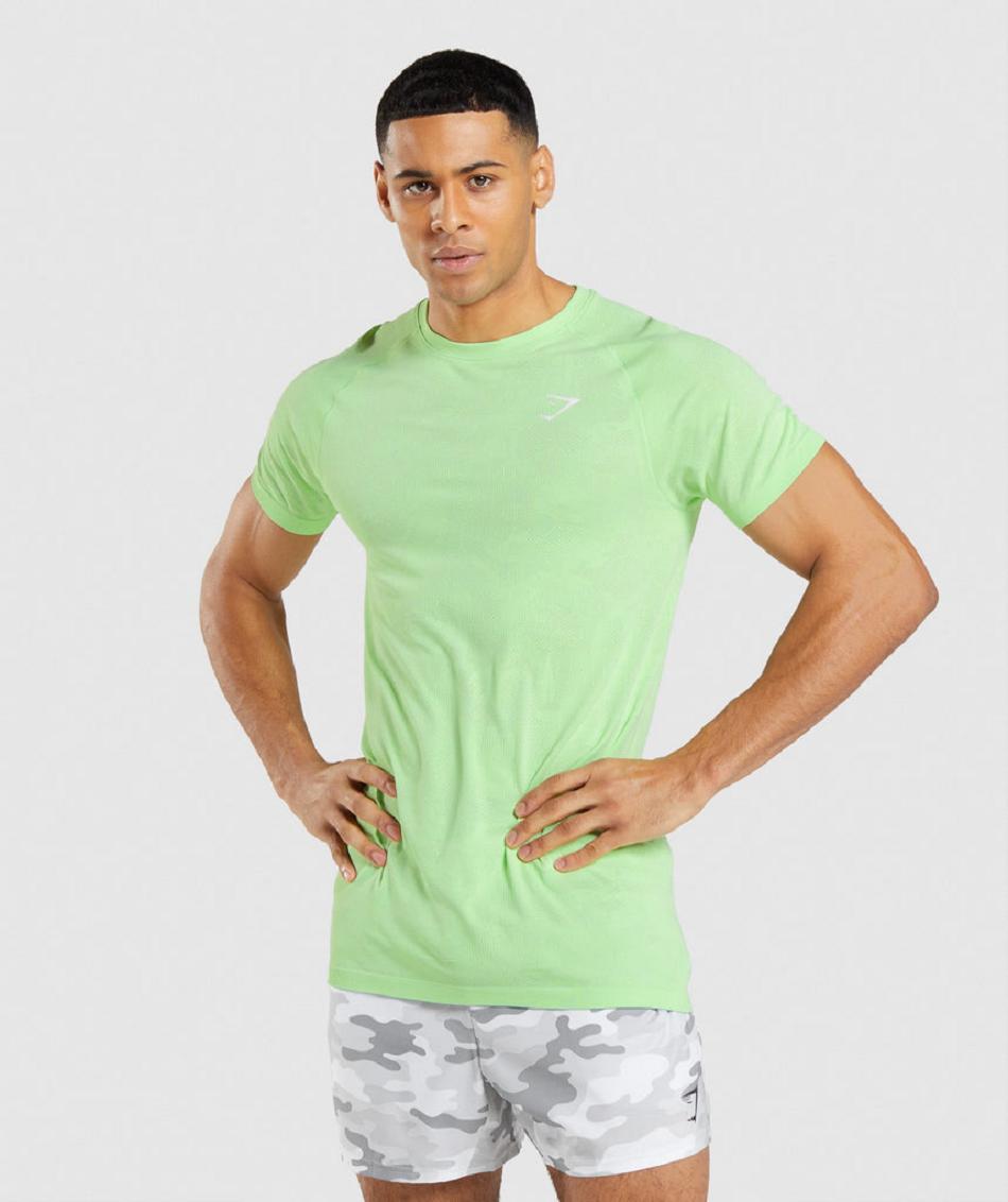 T Shirts Gymshark Geo Seamless Hombre Verde Blancas | CO 3376PJJ